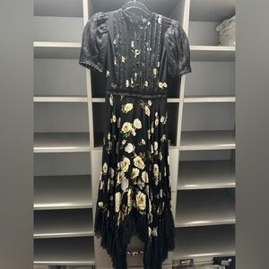 Alice and Olivia Floral Black Dress with Lace Trim